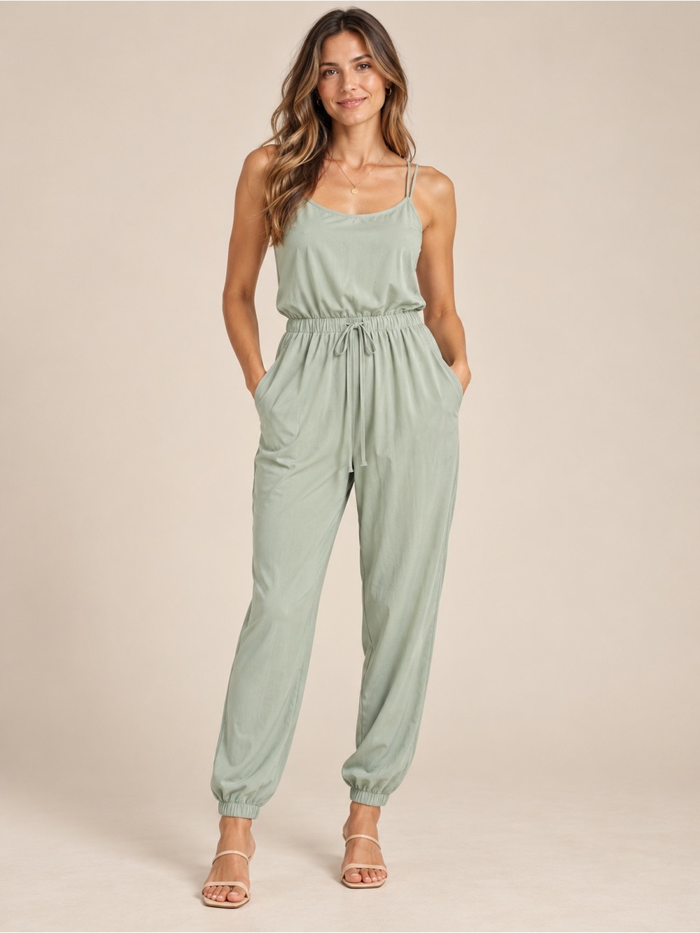 Abercrombie & Fitch Light Sage Sleeveless Drawstring Jumpsuit